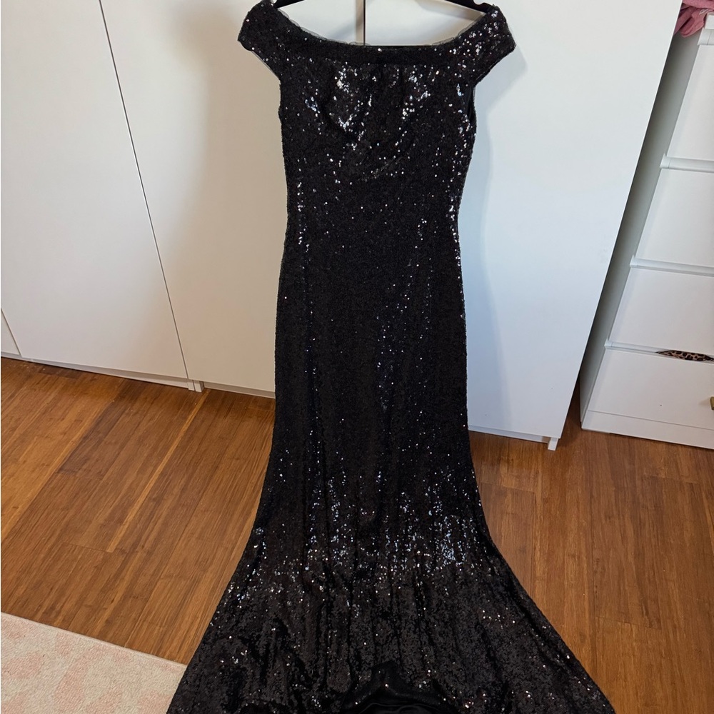 Elegant Black Sequin Evening Gown - Leigh Theia Couture